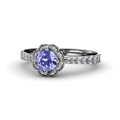 Pre-owned Trijewels Tanzanite & Diamond (si2-i1, G-h) Floral Halo Engagement Ring 1.30 Cttw 14k Gold In G - H
