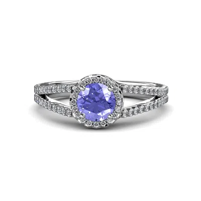 Pre-owned Trijewels Tanzanite & Diamond (si2-i1, G-h) Halo Engagement Ring 1.30 Ct Tw In 14k Gold In G - H