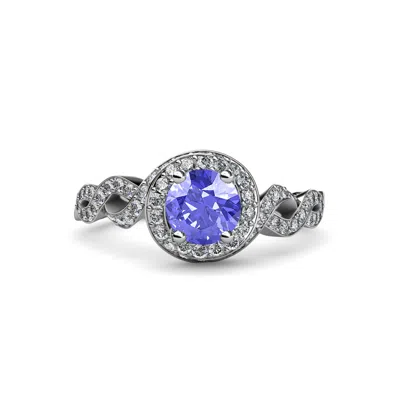 Pre-owned Trijewels Tanzanite And Diamond Twisted Halo Engagement Ring 1.47 Ct Tw 14k Gold Jp:83700 In G-h