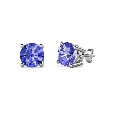 Pre-owned Trijewels Tanzanite Four Prong Womens Solitaire Stud Earrings 1 Ctw 14k Gold Jp:65899 In Purple