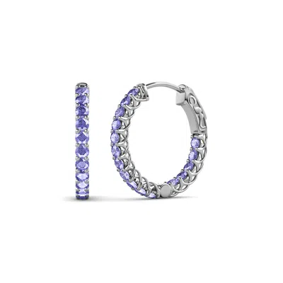 Pre-owned Trijewels Tanzanite Inside-out Womens Hoop Earrings 0.86 Ctw 14k Gold Jp:137815 In Blue