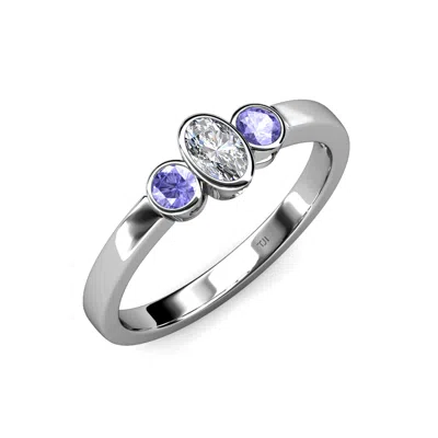 Pre-owned Trijewels Tanzanite With Center Diamond Three Stone Ring 0.70 Ctw In 14k Gold Jp:104198 In G-h