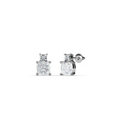 Pre-owned Trijewels White Sapphire And Diamond Two Stone Stud Earrings 0.64 Ctw 14k Gold Jp:68171