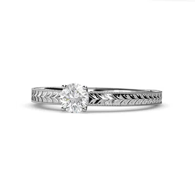 Pre-owned Trijewels White Sapphire Engraved Milgrain Work Solitaire Engagement Ring 1.00 Ct 14k Gold