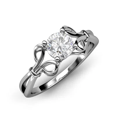 Pre-owned Trijewels White Sapphire Floral Solitaire Ring 0.92 Ct In 14k Gold Jp:34449