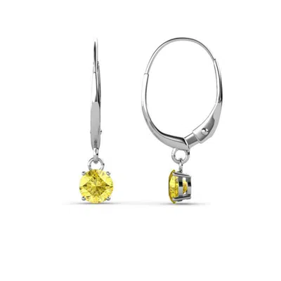 Pre-owned Trijewels Yellow Sapphire 4mm 4 Prong Dangling Earrings 0.53 Ctw 14k Gold Jp: 66991