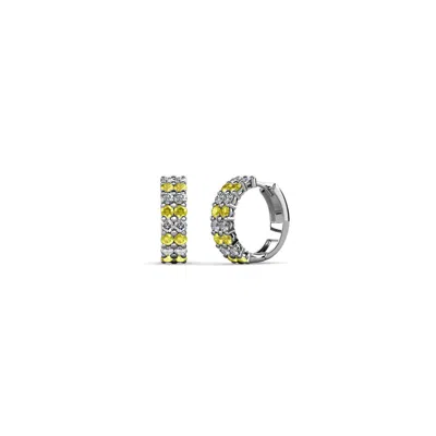 Pre-owned Trijewels Yellow Sapphire And Diamond 5/8 Ctw Double Row Hoop Earrings 14k Gold Jp:71329