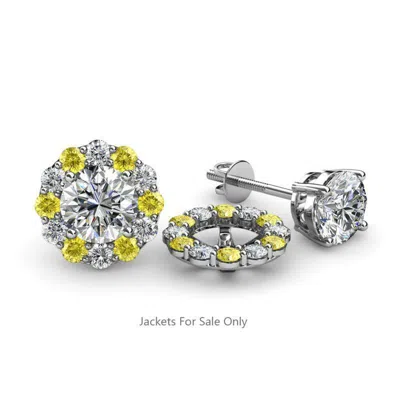 Pre-owned Trijewels Yellow Sapphire & Diamond Halo Jacket Earrings 3/4 Ctw In 14k Gold Jp: 65030