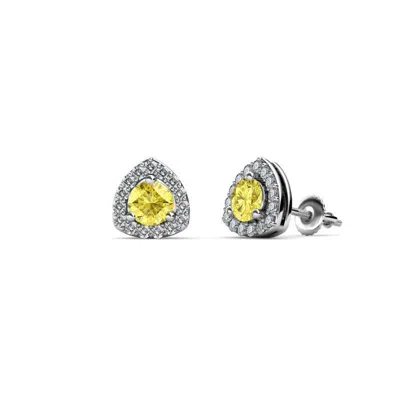 Pre-owned Trijewels Yellow Sapphire And Diamond Stud Earrings 1/2 Ctw 14k Gold Jp: 84777