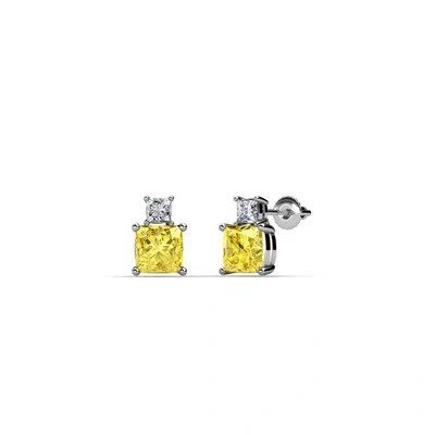 Pre-owned Trijewels Yellow Sapphire And Diamond Two Stone Stud Earrings 0.90 Ctw 14k Gold Jp:68168