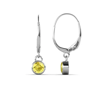 Pre-owned Trijewels Yellow Sapphire Bezel Women Solitaire Dangle Earrings 0.53 Ctw 14k Gold Jp:67054