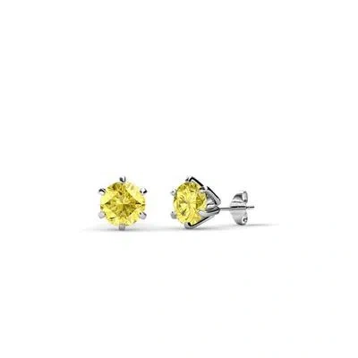 Pre-owned Trijewels Yellow Sapphire Martini Solitaire Earrings 0.53 Ctw In 14k Gold Jp:66392