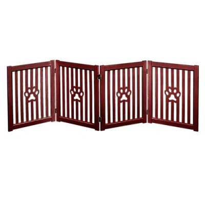 Trimate 4 Panel Dog Wooden Foldable Gate, Mahogany In Brown