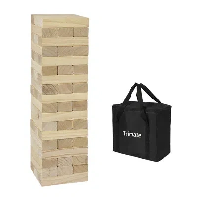 Trimate : Tumbling Tower Large 21.25" - Double-sanded Smooth Natural Wood, 54 Blocks, Durable & Portable Car