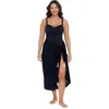 Trimshaper Adjustable Side Tie Tassel Pareo Swimsuit Coverup In Black