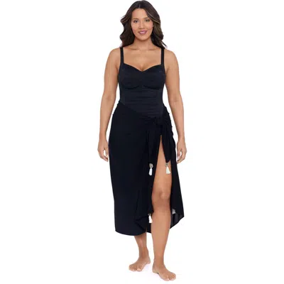Trimshaper Adjustable Side Tie Tassel Pareo Swimsuit Coverup In Black