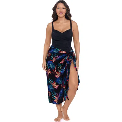 Trimshaper Adjustable Side Tie Tassel Pareo Swimsuit Coverup In Multi
