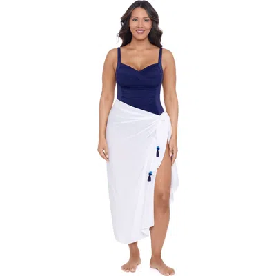 Trimshaper Adjustable Side Tie Tassel Pareo Swimsuit Coverup In White