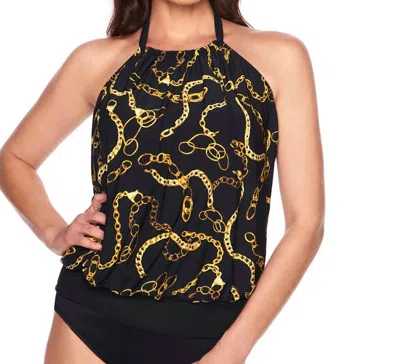 Trimshaper Alicia High Neck Blouson Tankini Top In Chain Gang In Black