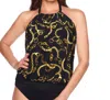 Trimshaper Alicia High Neck Blouson Tankini Top In Chain Gang In Multi