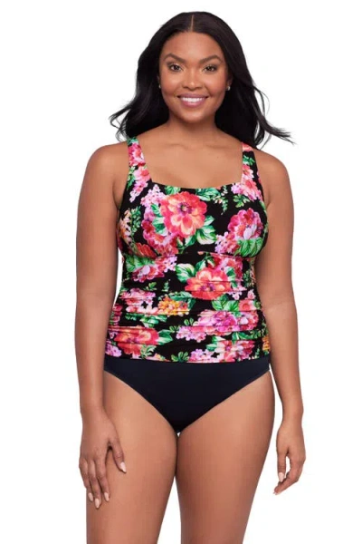 Trimshaper Amy Square Neck Back Tie One-piece Control Swimsuit In Black