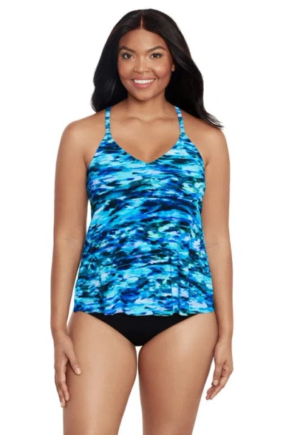 Trimshaper Bili Racerback Tankini Swimsuit Top In Blue