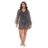 Trimshaper Embroidered Long Sleeve Coverup Swim Dress In Black