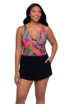 Trimshaper Kim Surplice Control Swim Romper With Pockets In Multi