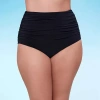 Trimshaper High Waist Shirred Full Control Swim Brief Bottoms In Black