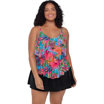 Trimshaper Ronnie 2 Tier Ruffle Plus Size Tankini Swimsuit Top In Multi
