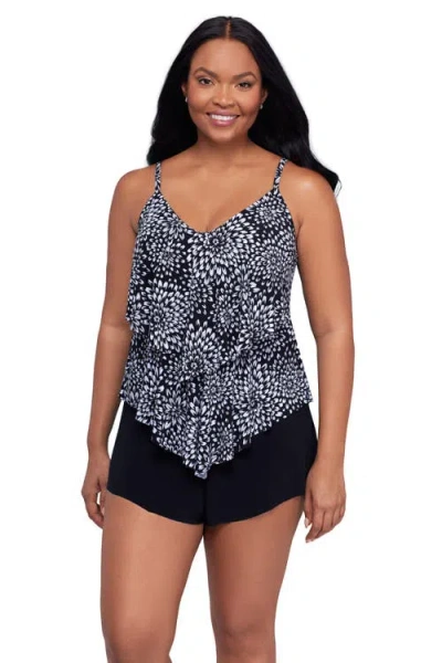 Trimshaper Ronnie 2 Tier Ruffle Tankini Swimsuit Top In Black