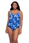 Trimshaper Ronnie 2 Tier Ruffle Tankini Swimsuit Top In Blue
