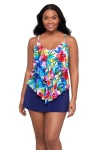 Trimshaper Ronnie 2 Tier Ruffle Tankini Swimsuit Top In Blue