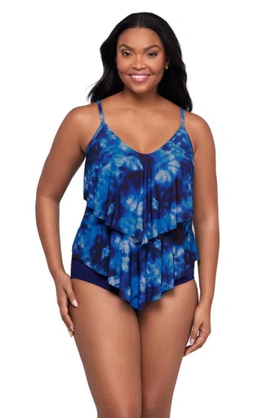 Trimshaper Ronnie 2 Tier Ruffle Tankini Swimsuit Top In Blue