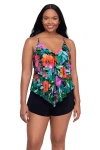 Trimshaper Ronnie 2 Tier Ruffle Tankini Swimsuit Top In Multi