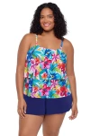 Trimshaper Roxy Double-tiered Control Plus Size Swim Romper In Multi
