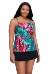 Trimshaper Terri Adjustable Neckline Tankini Swimsuit Top In Multi