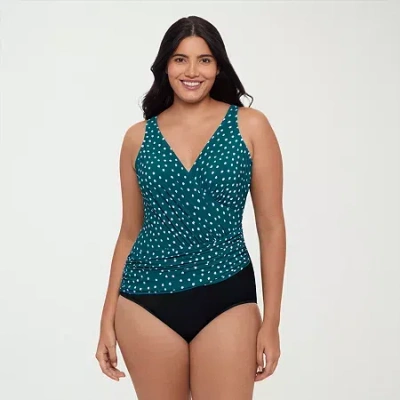 Trimshaper Womens Dots Moderate Coverage One Piece Swimsuit In Blue