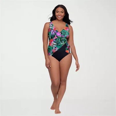 Trimshaper Womens Floral Moderate Coverage One Piece Swimsuit In Green