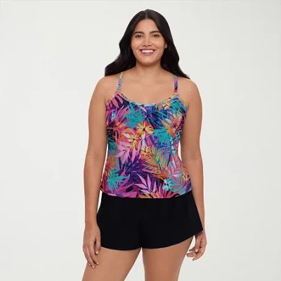 Trimshaper Womens Leaf Moderate Coverage One Piece Swimsuit In Multi