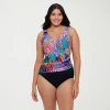 Trimshaper Womens Leaf Moderate Coverage One Piece Swimsuit In Multi