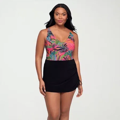 Trimshaper Womens Leaf Swim Dress In Multi