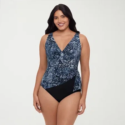Trimshaper Womens Paisley Moderate Coverage One Piece Swimsuit In Blue