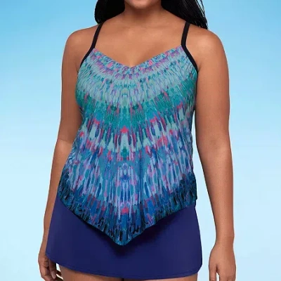 Trimshaper Womens Tie Dye Tankini Swimsuit Top In Blue