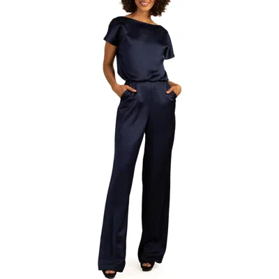 Trina Trina Turk Amuse Short Sleeve Satin Jumpsuit In Night Sky