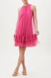 Trina Trina Turk Otaku Ruffled Tulle Overlay Trapeze Dress In Fumiko Fuchsia
