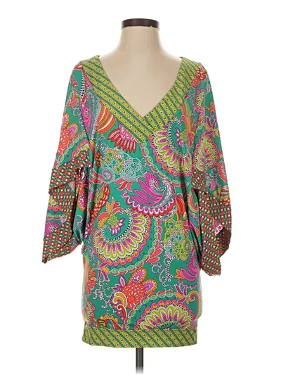 Pre-owned Trina Turk 3/4 Sleeve Blouse In Green