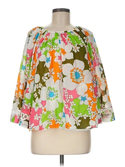 Pre-owned Trina Turk 3/4 Sleeve Blouse In Green