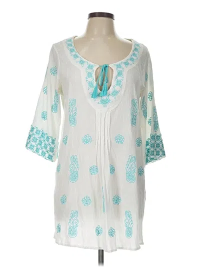 Pre-owned Trina Turk 3/4 Sleeve Blouse In Teal