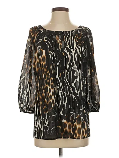 Pre-owned Trina Turk 3/4 Sleeve Silk Top Black Square Neckline Tops